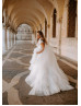 Cap Sleeves Ivory Satin Tulle Tiered Princess Wedding Dress
